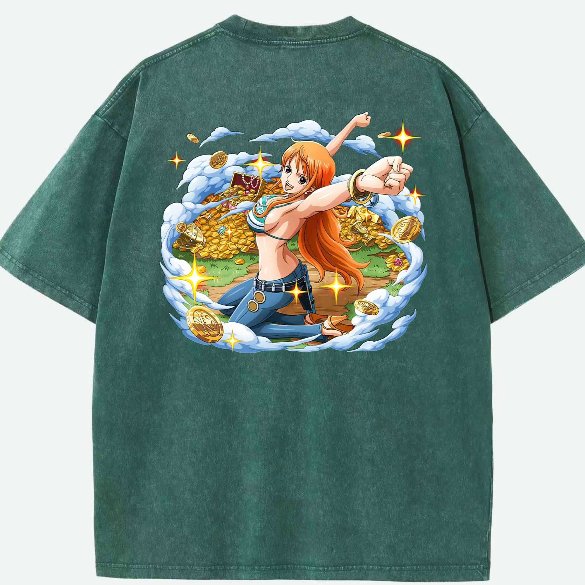 ワンピース ナミ ONE PIECE Nami 綿100% ヴィンテージ風 半袖Tシャツ（背面プリント）